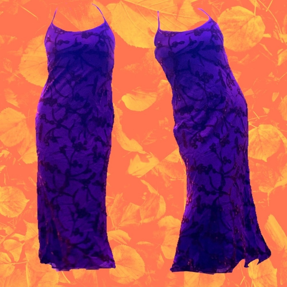 VINTAGE BETSEY JOHNSON SILK MAXI DRESS BURNOUT VELVET DRAGONFLY M